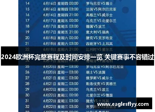 2024欧洲杯完整赛程及时间安排一览 关键赛事不容错过