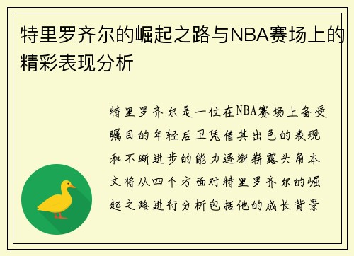 特里罗齐尔的崛起之路与NBA赛场上的精彩表现分析